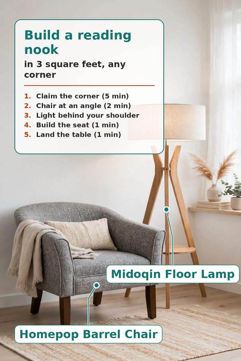 A Reading Nook in Any Corner: Chair, Light, Cozy Layer