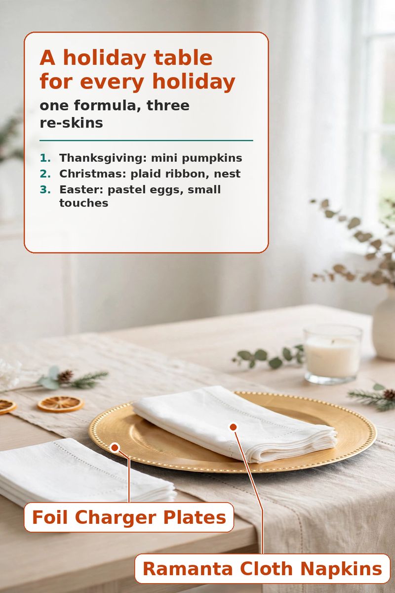 Holiday Table Formula: Charger, Napkin, Candle, Green